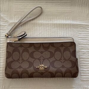 Coach Tan and Brown Signature Wristlet